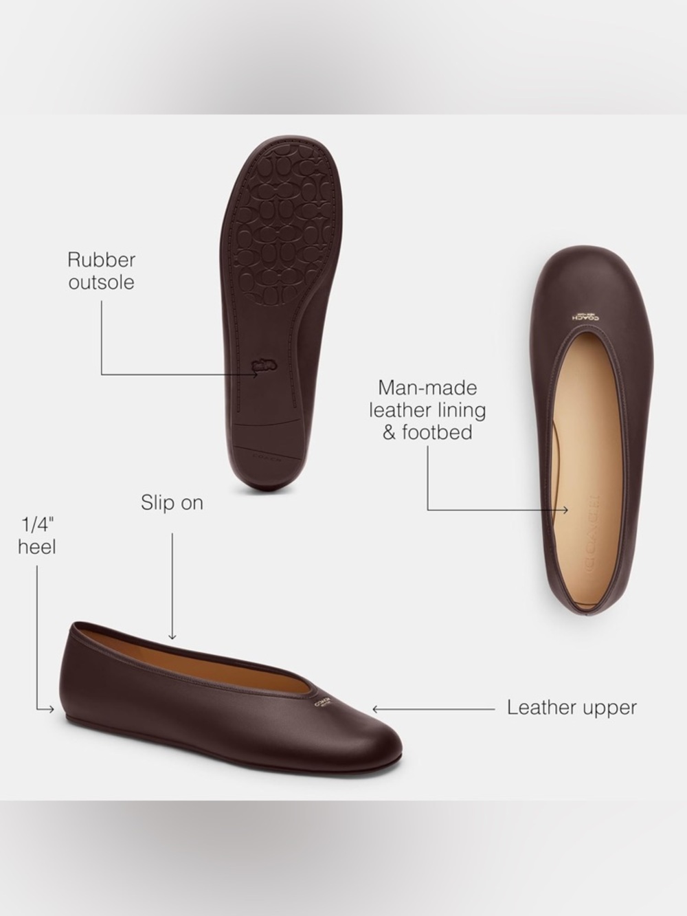 New In Box COACH Sz 8.5B Houston Leather Ballet Flats in Merlot. Stunning. - Picture 7 of 8